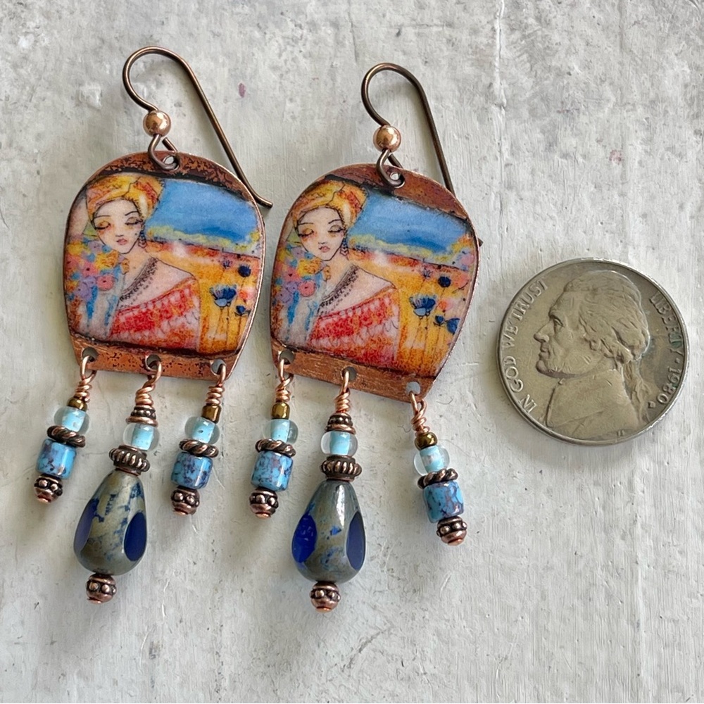 ARTISAN Earrings “Woman in a Field of Flowers” - Dangles - Picture 8 of 12